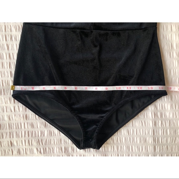 Long Sleeve Black Mesh Plunge Velvet Body Suit - Picture 8 of 11